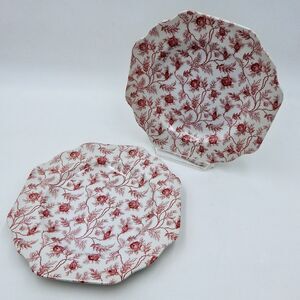 Spode China Chintz Red Roses Salad Luncheon Scallop Plate 9 Inch Set/2